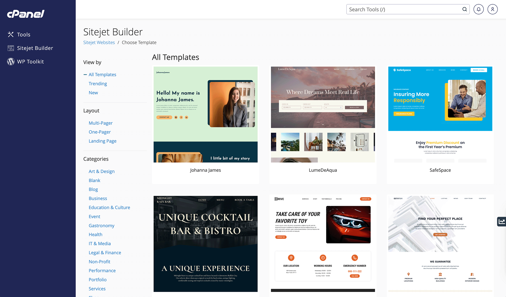 Sitejet button in cPanel